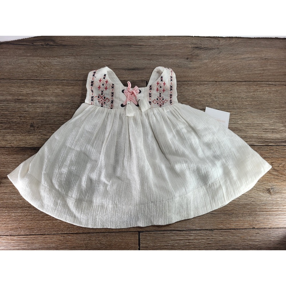 Shabby Chic Baby Girl White Cotton Gauze Dress Casual Boho 6-9m Embroidery Top